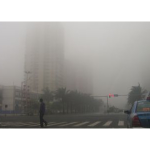 实拍海口今天迷蒙“平流雾”街景