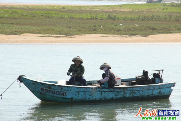 5港北港海面上，渔民在收获捕捞品，此时海钓选手已经出海几个小时了。